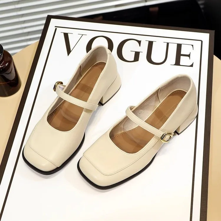 

Women's Single Shoes 2026 New French Vintage Square Toe Mary Jane Shoes Elegant Low Heel Dress Shoes for Spring and Autumn