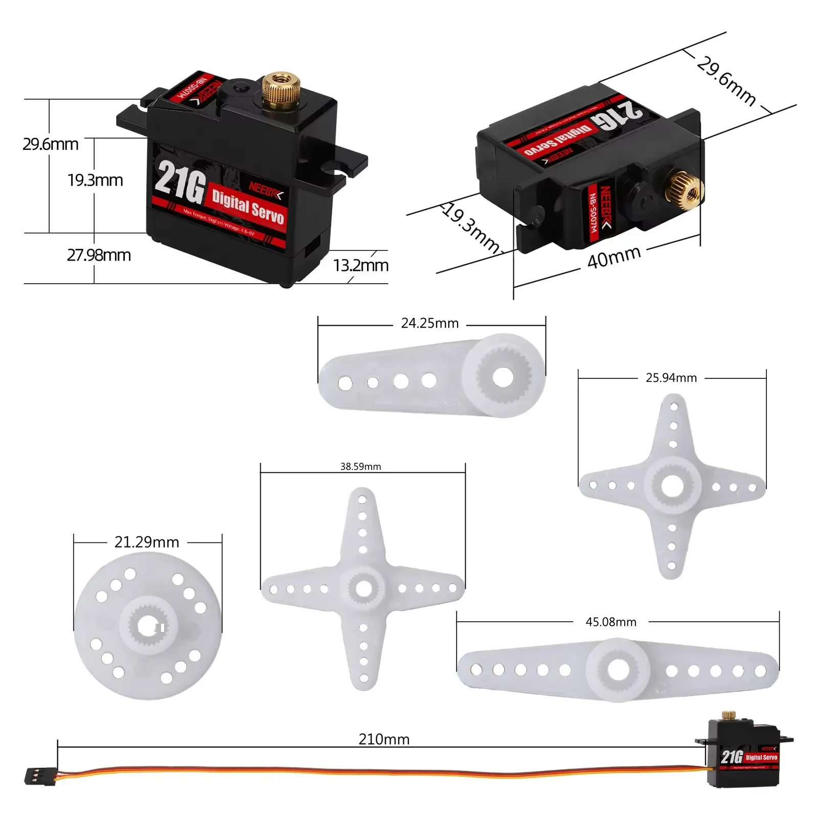 NEEBRC 21G Digitales wasserdichtes Metal Gear Servo für 1/14 1/18 1/16 MN82 MN78 MN99S Hyper GO RC Crawler Car Drone Boat Robot