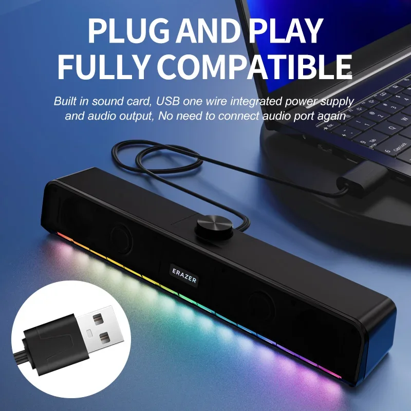Lenovo w09 usb com fio bluetooth 5.3 alto-falantes de mesa rgb efeito de luz colorida alta fidelidade grau surround efeito som alto-falantes do computador