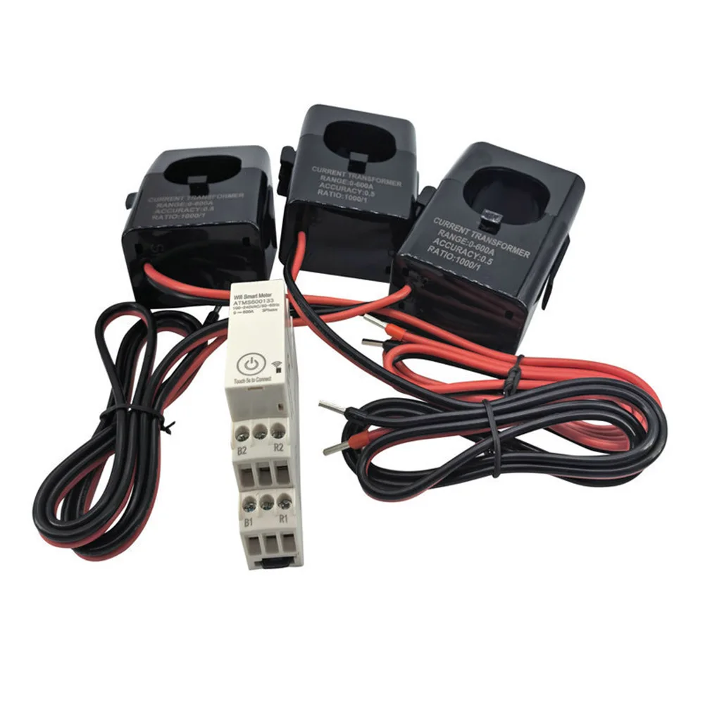3x230V 400V Three Phase Smart Meter 600A DIN Rail Mount with Split Core for Tuya App Real Time kWh kW kVar Monitoring