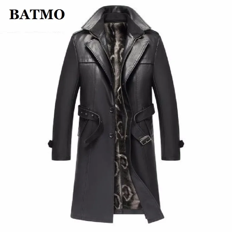 

BATMO 2022 new arrival autumn real leather long trench coat men,size M-5XL,6868