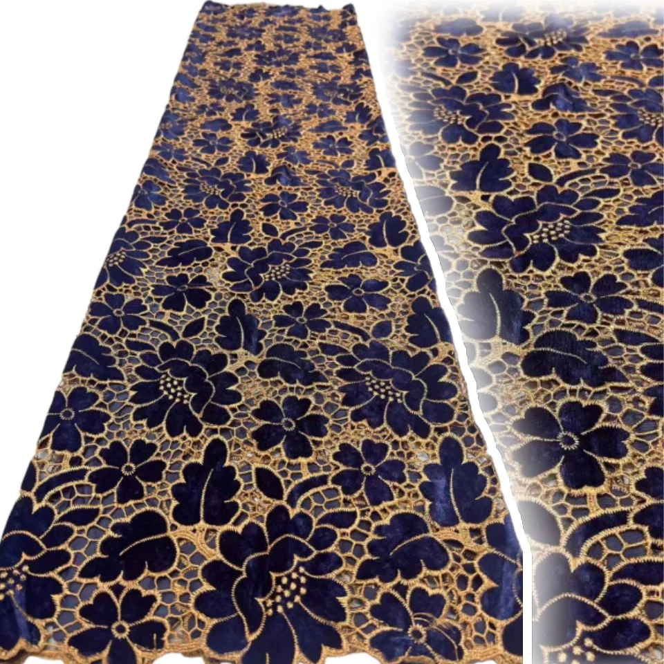 

Королевская синяя бархатная кружевная ткань с блестками, 3D сетка для вышивки, швейцарская вуаль, высокое качество, африканское кружево, 5 ярдов для шитья праздничного платья 1192