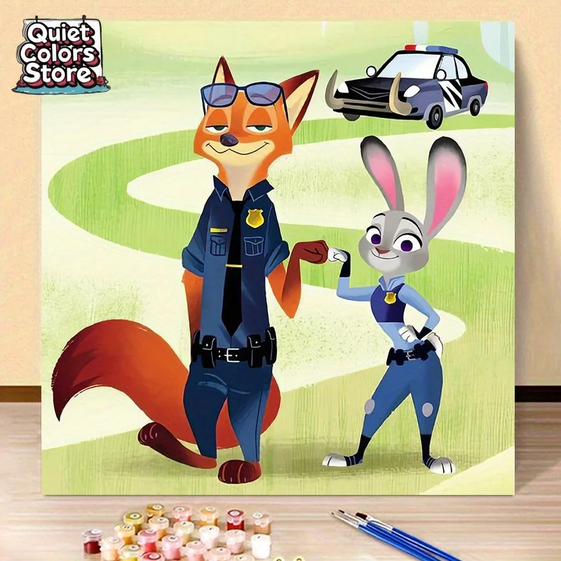 (Quiet Colors Store)1pc, Adult Digital Painting Kit - Zootopia Nick and Judy, 40×40cm/15.7x15.7in, Suitable for Beginners and A