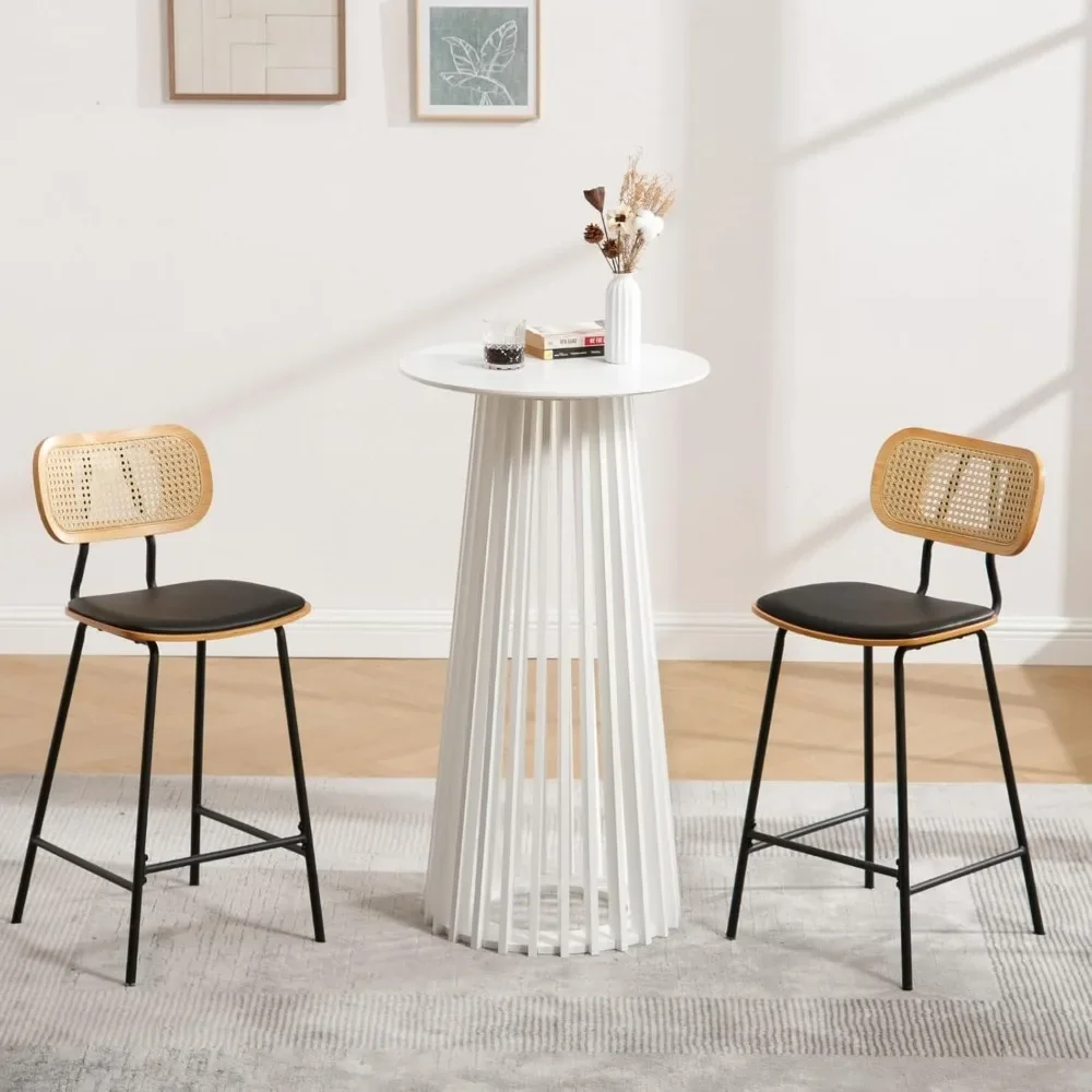 Bar table, circular set, counter height 43.5 inches base dining table, kitchen with solid wood strip high bar, white bar table