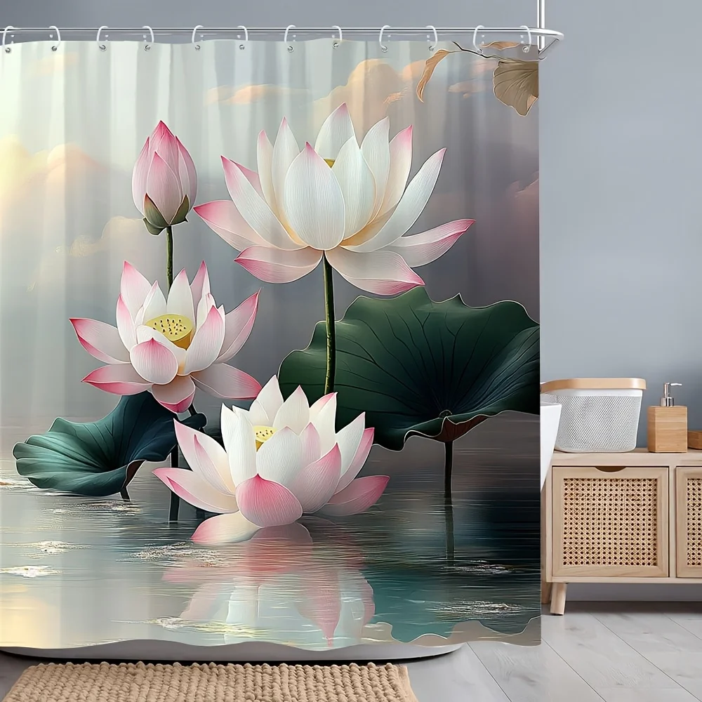 

Занавеска для душа с дизайном в виде листьев лотоса и лотоса, изготовленная из прочного полиэстера, доступна в различных размерах, Eas