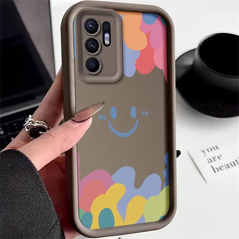 Cartoon Smiley Face Phone Case For OPPO Reno6 Reno 6 Pro Plus Graffiti All Inclusive Shock-absorbing Silicone Soft Back Cover