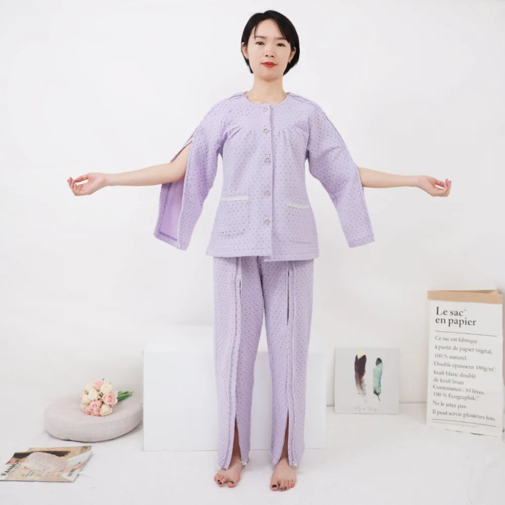 Lady Spring and Autumn Patient Clothes Easy To Wear and Take Off Hemiplegic Old Man Cloth Pants Fracture Surgery Nursing Clothes