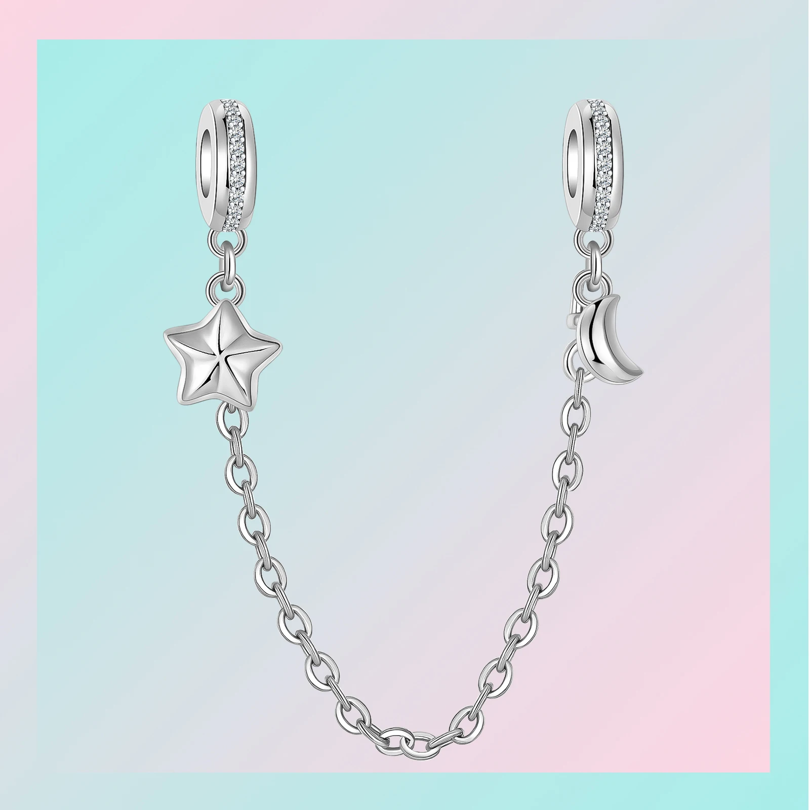 925 sterling silver moon star łańcuch bezpieczeństwa pasuje do oryginalnego pandory charms koralik bransoletka naszyjnik bibelot Diy biżuteria damska