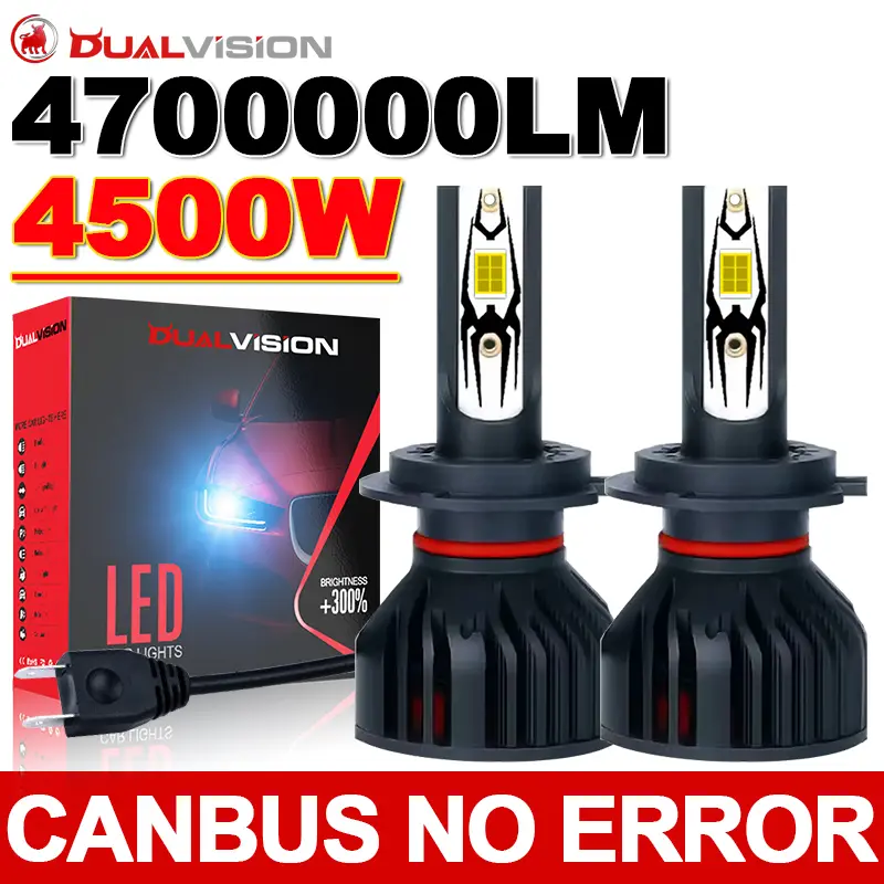 Dualvision 4500W H1 H4 H7 LED Canbus H8 H11 9005 HB3 9006 HB4 9012 Hir2 Lâmpada Led 5570 CSP Kit de automóvel 12V Turbo Farol de nevoeiro 24V