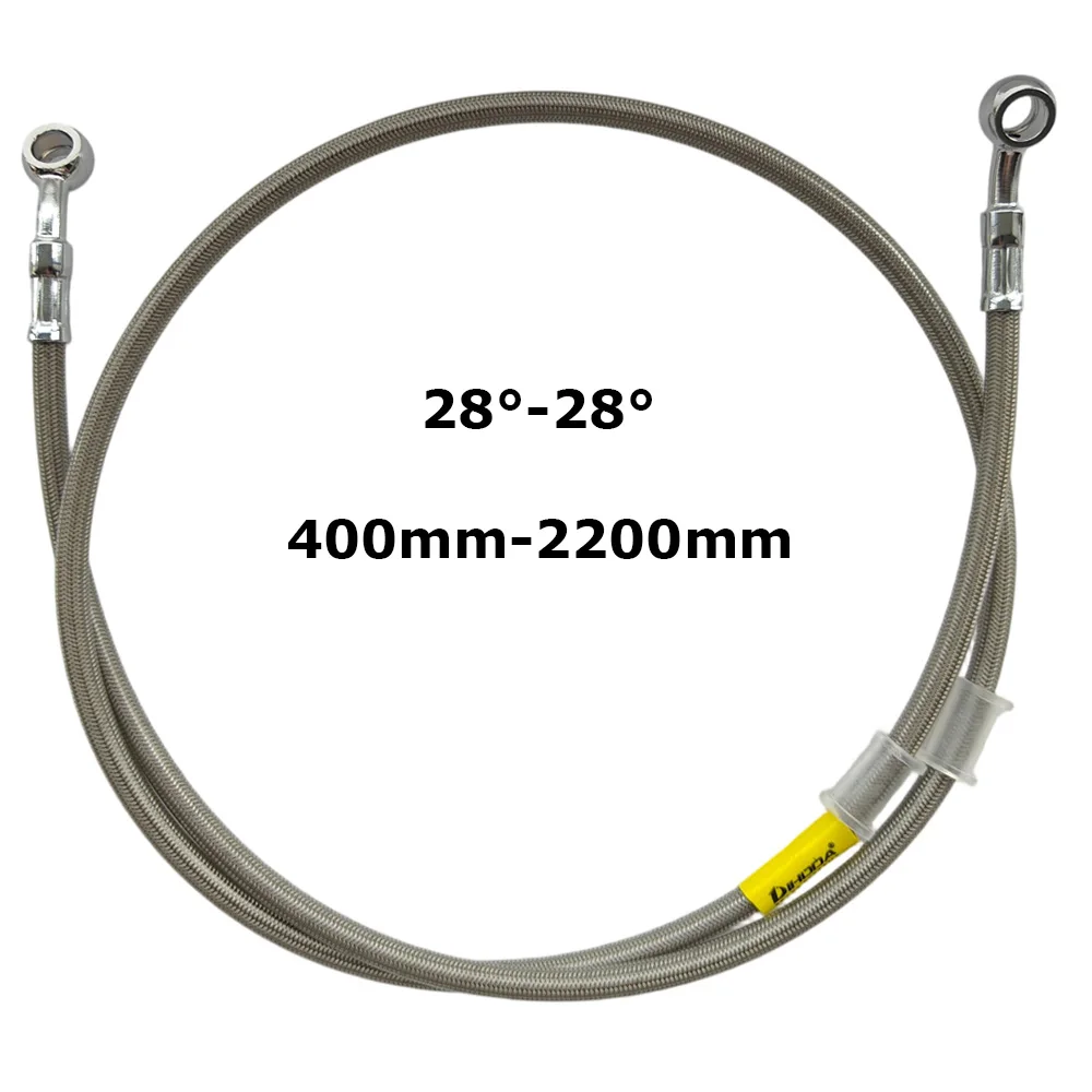 28°-28° 400mm-2200mm Stainless Steel Braided PTFE Hydraulic Brake Hose DOT Approved 10mm Banjo Brake Oil Line For Yamaha Suzuki