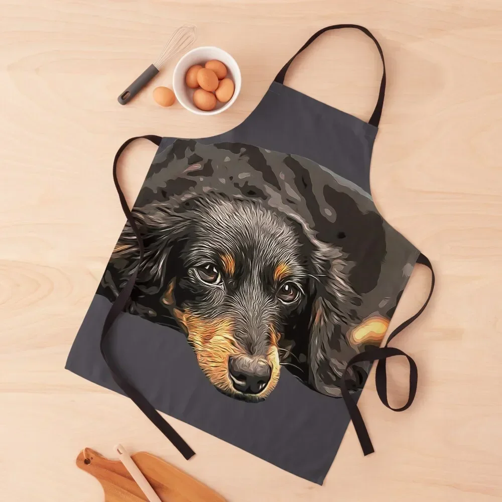 

Mini Dachshund Long Haired Black and Tan Miniature Apron Useful Things For Kitchen Kitchen Apras Man kitchen woman Apron