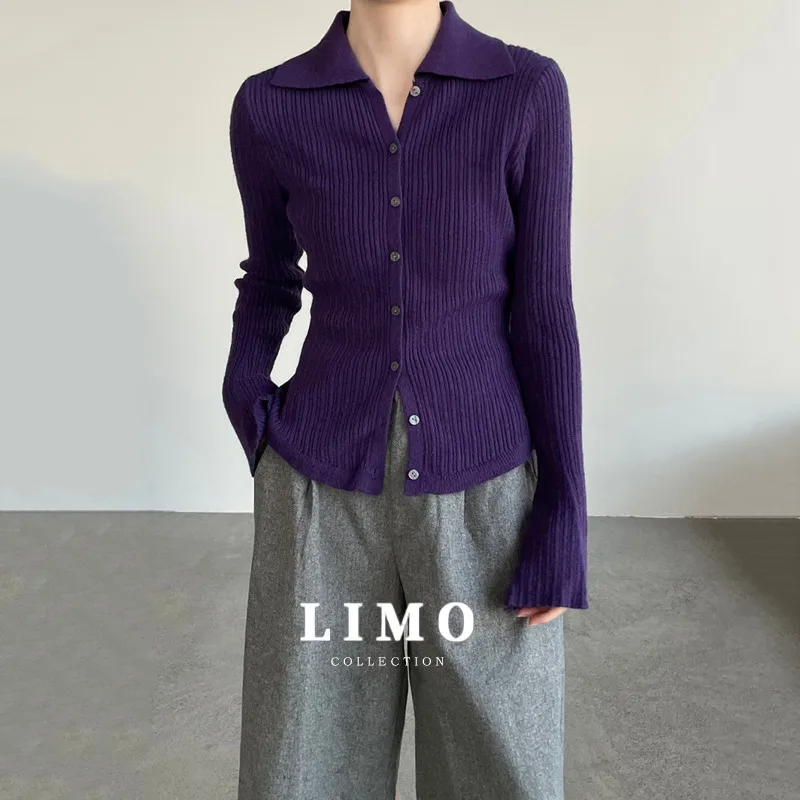 

LIMO осенне-зимний модный вязаный кардиган, пальто с рукавами-колокольчиками, повседневная одежда из полиэстера для уличного стиля, офисного наряда для свиданий