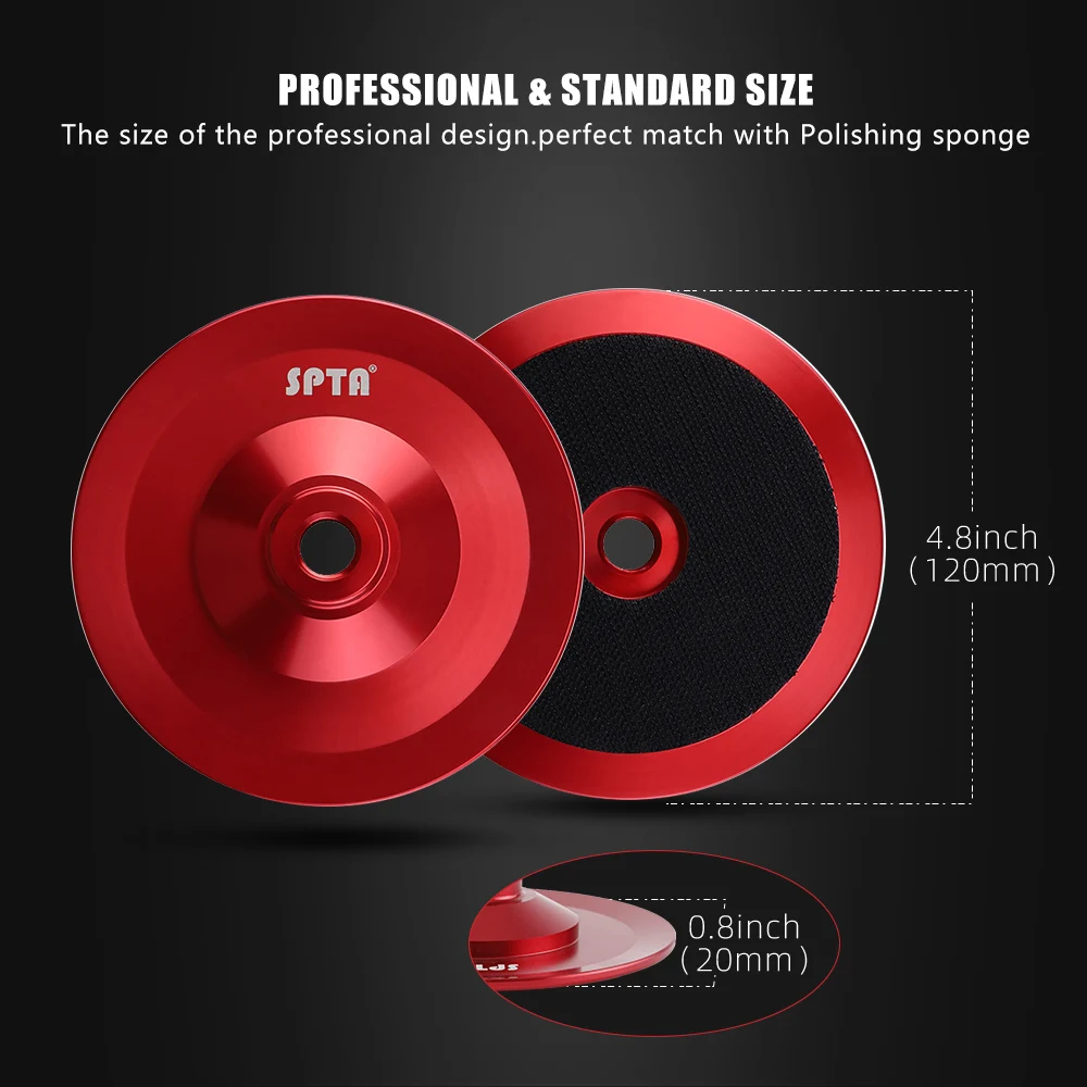 SPTA Red Aluminum Backing Plate 5 Inch 125MM Hook Loop with M14 Thread for Car Rotary Polisher Buffing Machine