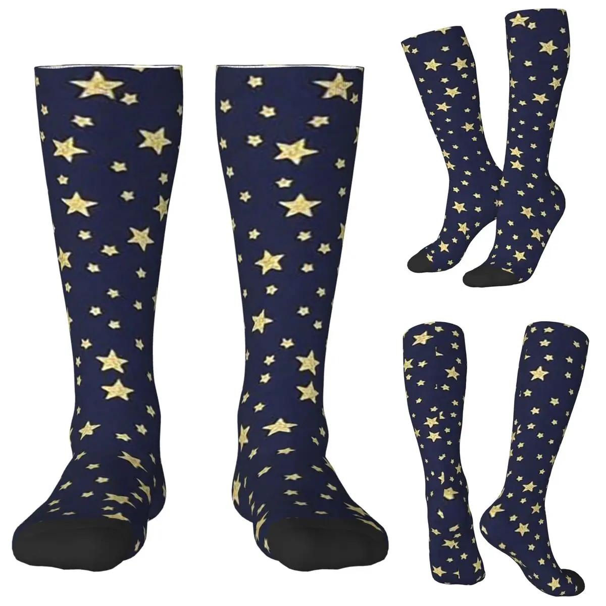 Navy Blue Sky And Stars Print Socks Harajuku Stockings All Season Long Socks Accessories for Unisex Birthday Present