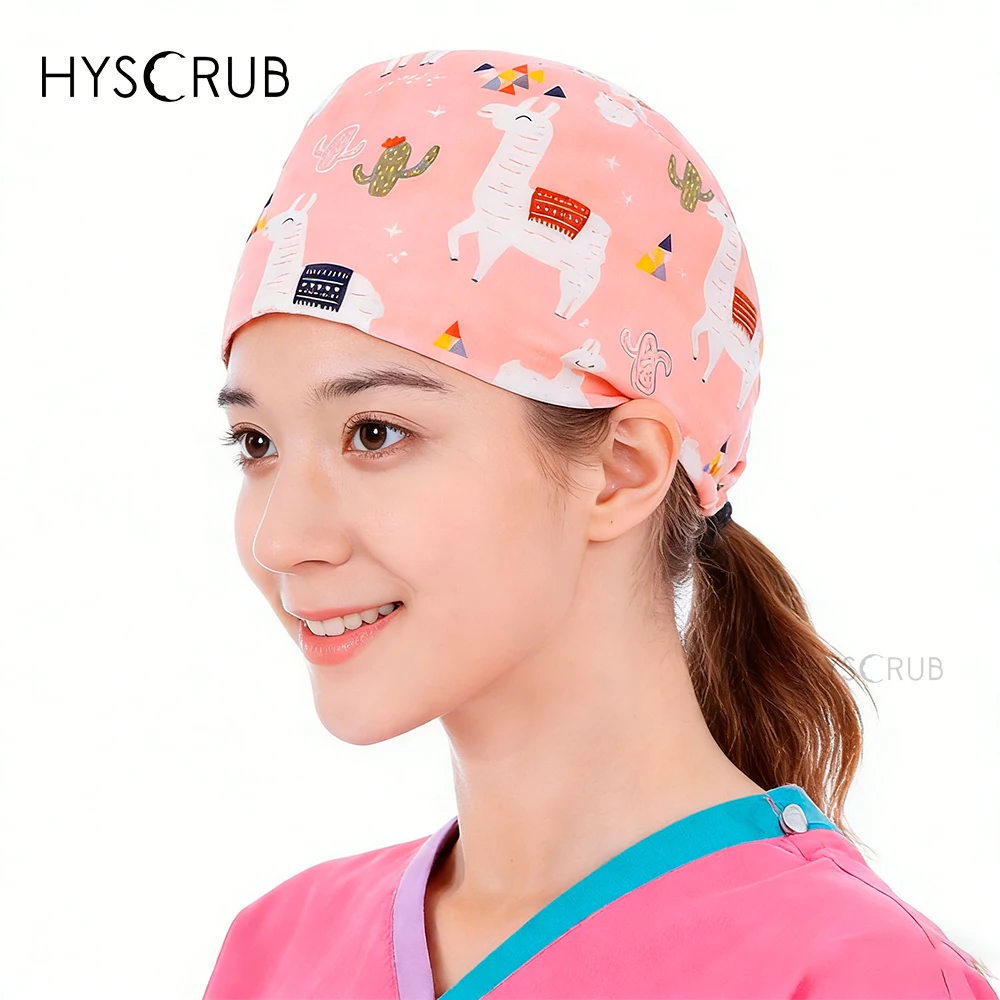 Pink printed professional hat for doctors and Scrub Caps Beauty Salons Vet Work Caps Pet Shop Scrub Hat