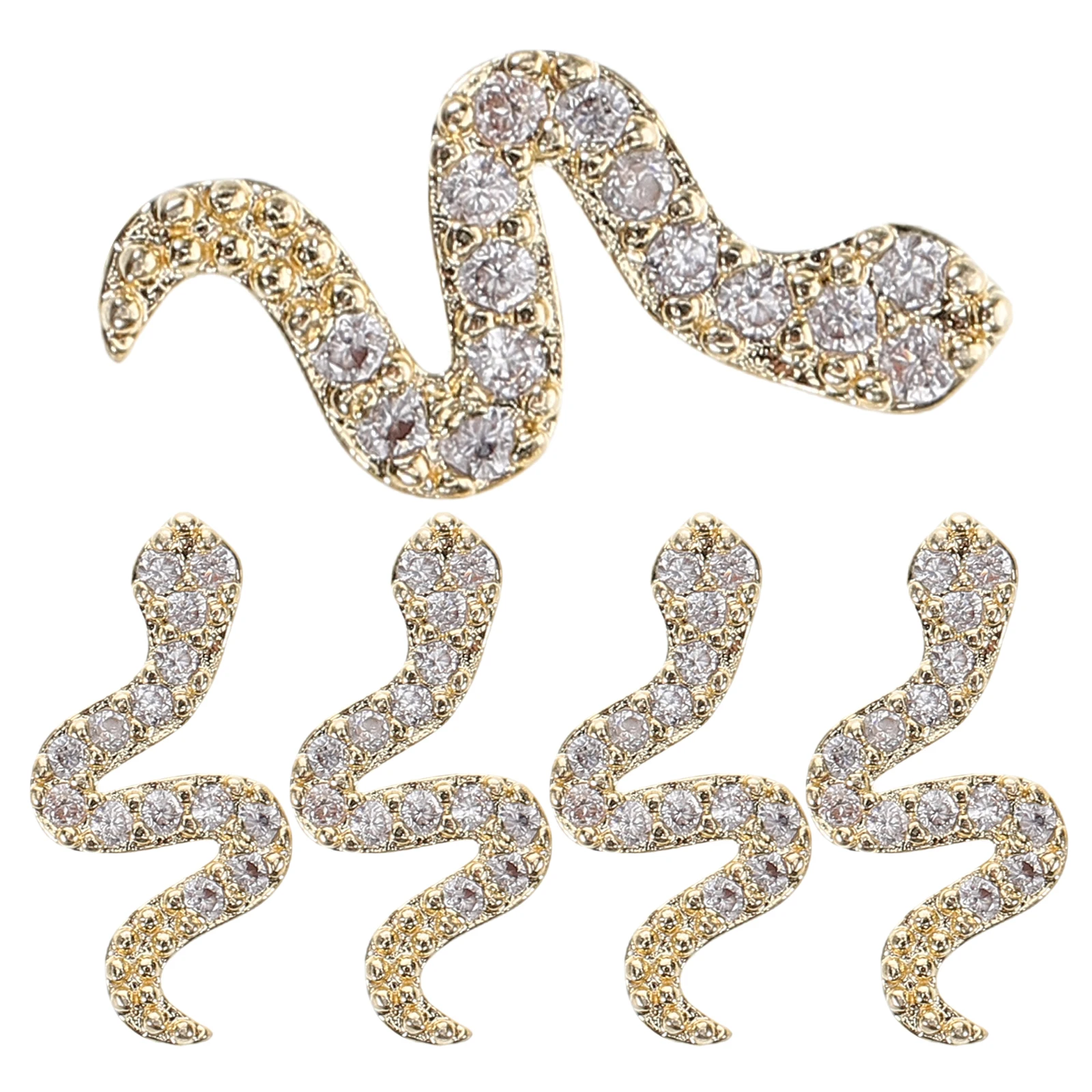 

5pcs Snake Nail Rhinestones Gothic Nail Art Charms Retro Alloy Snake Nail Studs for Home Salon DIY Nail Decorations Golden