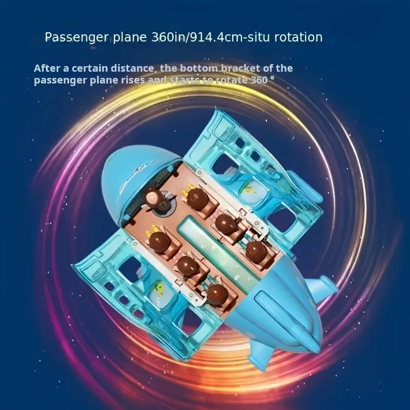 유니버설 만화 비행기, 조명과 음악이 있는 회전 비행기, 무작위로 색깔이 다른 인형 3개 포함, 배터리 불필요