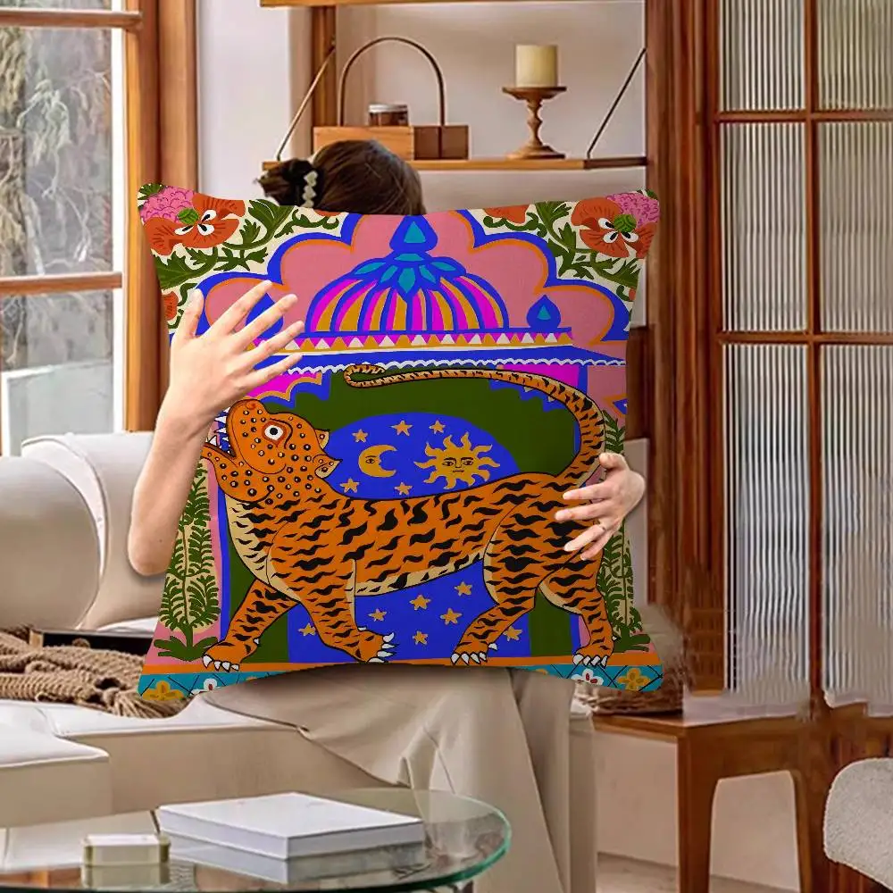 Altes Ägypten, abstrakter, farbenfroher Tiger- und Leoparden-Kissenbezug, Auto-Kissenbezug für Sofa, Auto, Weihnachtsgeschenk, 40 x 40 cm, 45 x 45 cm – Detail 25
