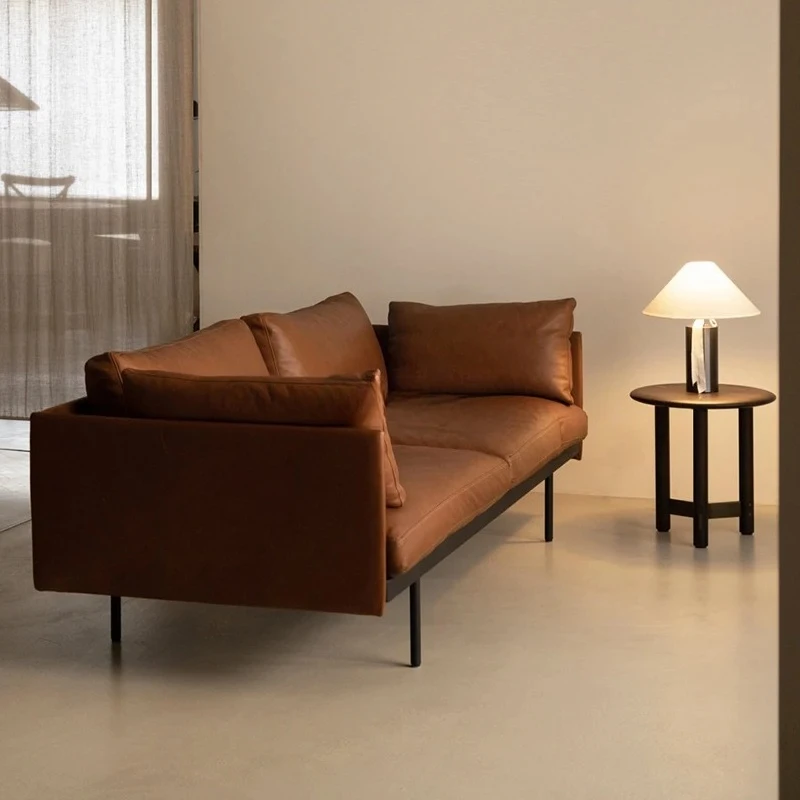 

Современный диван из кожи наппа для гостиной в стиле лёгкой роскоши, прямой, для небольшой квартиры/виллы