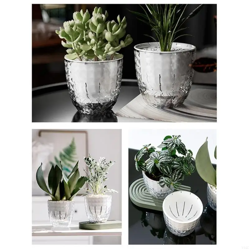 Automatic Watering Flower Pot Clear Auto Watering Planter Pots for Lazy Gardeners And Busy Plant Enthusiasts Y4QC