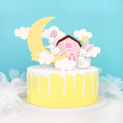 Cake Topper Rabbit Bunny Clouds House Star Kids Happy Birthday Wedding Decoration Cupcake Decor Party Baking Supplies DIY Easter