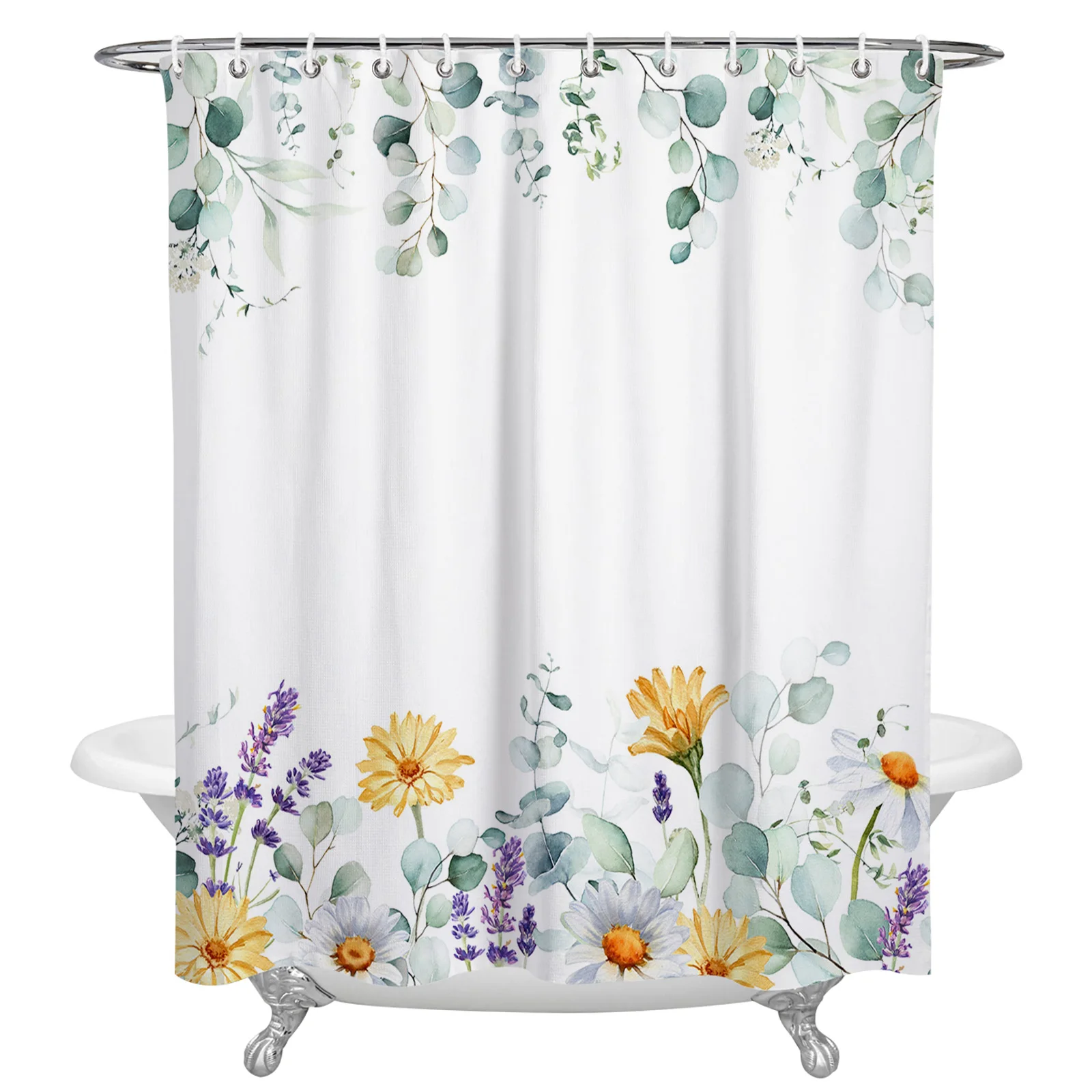 Idyllic Eucalyptus Daisy Lavender Butterfly Shower Curtains Waterproof Bath Curtains Home Decor Modern Luxury Bathroom Curtain