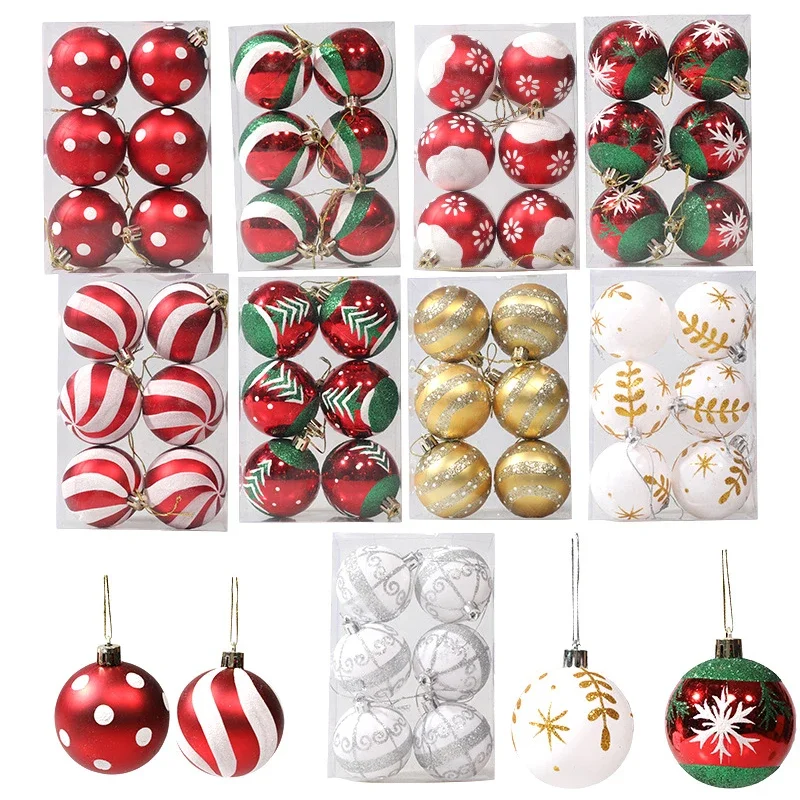 

6/PCS Christmas Balls Painted Green Gold Plastics Xmas Tree Hanging Pendant New Year Home Party Holiday Decor Friends Gifts