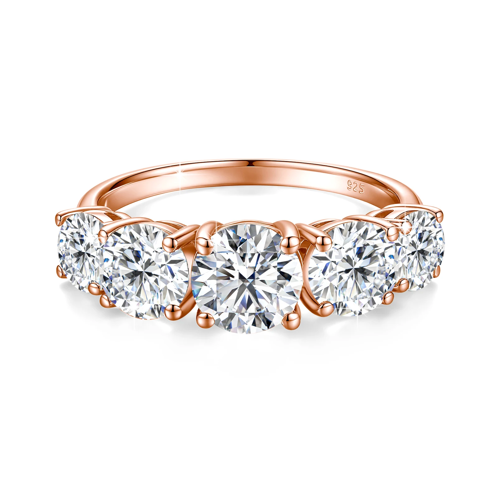 18k Vergoldete 3,8CTW Echte Moissanit-Ringe für Damen 5 Steine Funkelnder Brautschmuck 925 Sterling Silber Ring – Detail 11