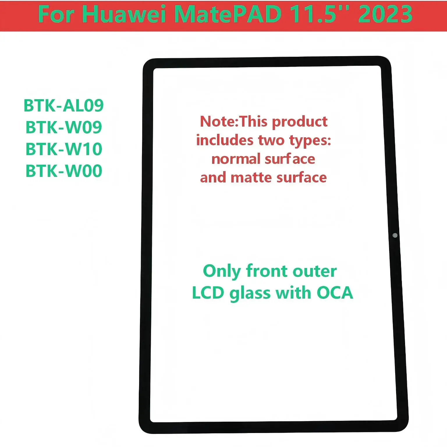 For Huawei MatePad 11.5 2023 LCD BTK-W00 BTK-AL09 BTK-W09 BTK-W10 Touch Screen Panel Tablet Front Outer LCD Glass Lens With OCA