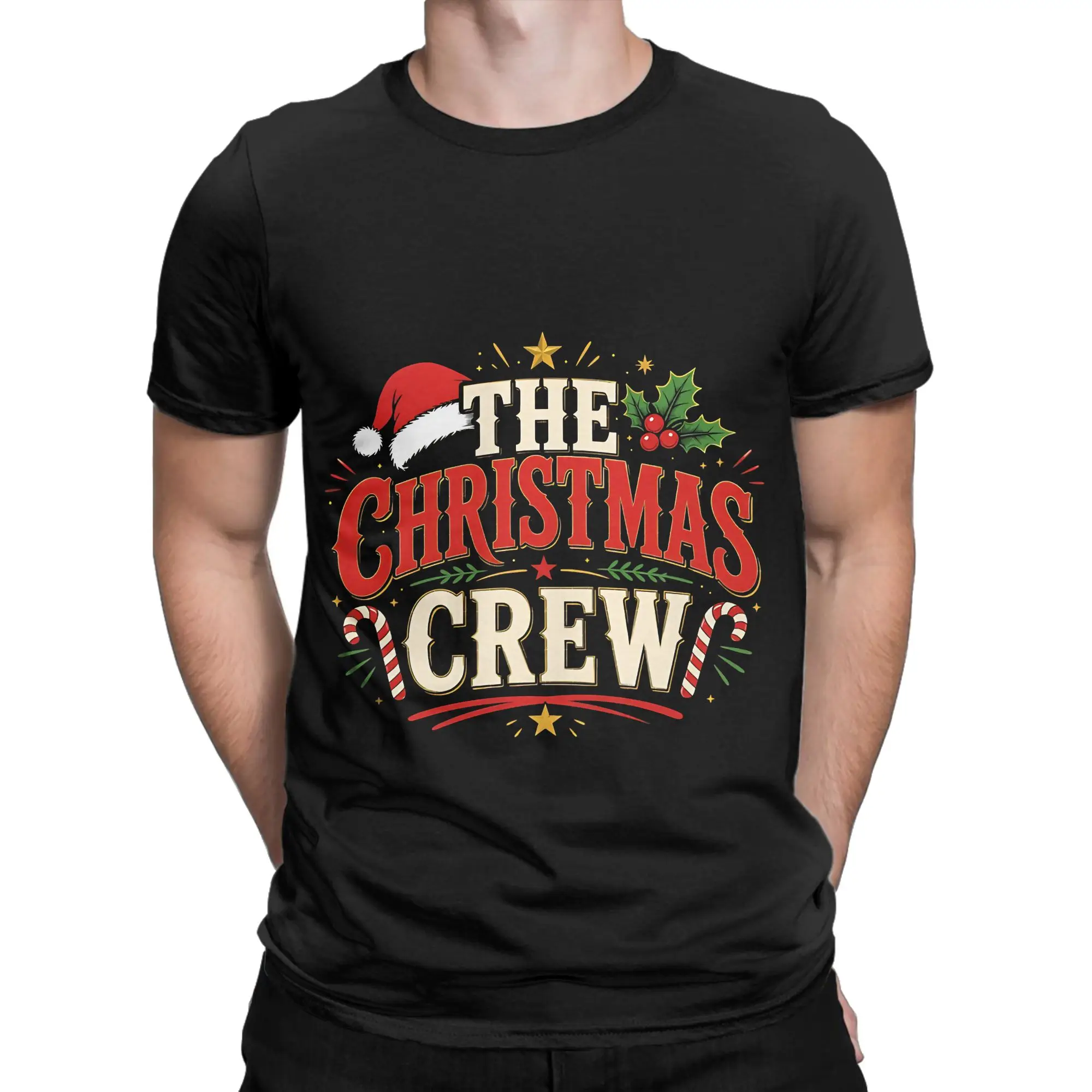 Christmas Crew Vintage Christmas Typography Classic Shirt Graphic Funny 100% Cotton T-Shirt Merry Christmas Tops Tees For Men
