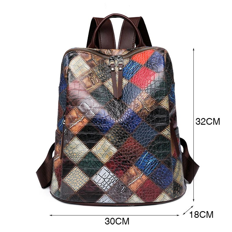 Fashion Plaid Backpack Women Soft Leather Daypack Female Large Rucksack Travel Bag Ladies Bagpack Big School Backpack for Girls