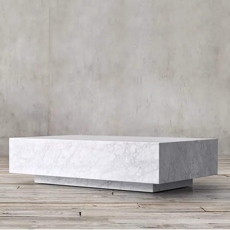 Luxury Carrara White Marble Nordic Designer  Large Plinths Coffee Table  Set  Centre Tables with Marble  Unique  Top  Pedestal