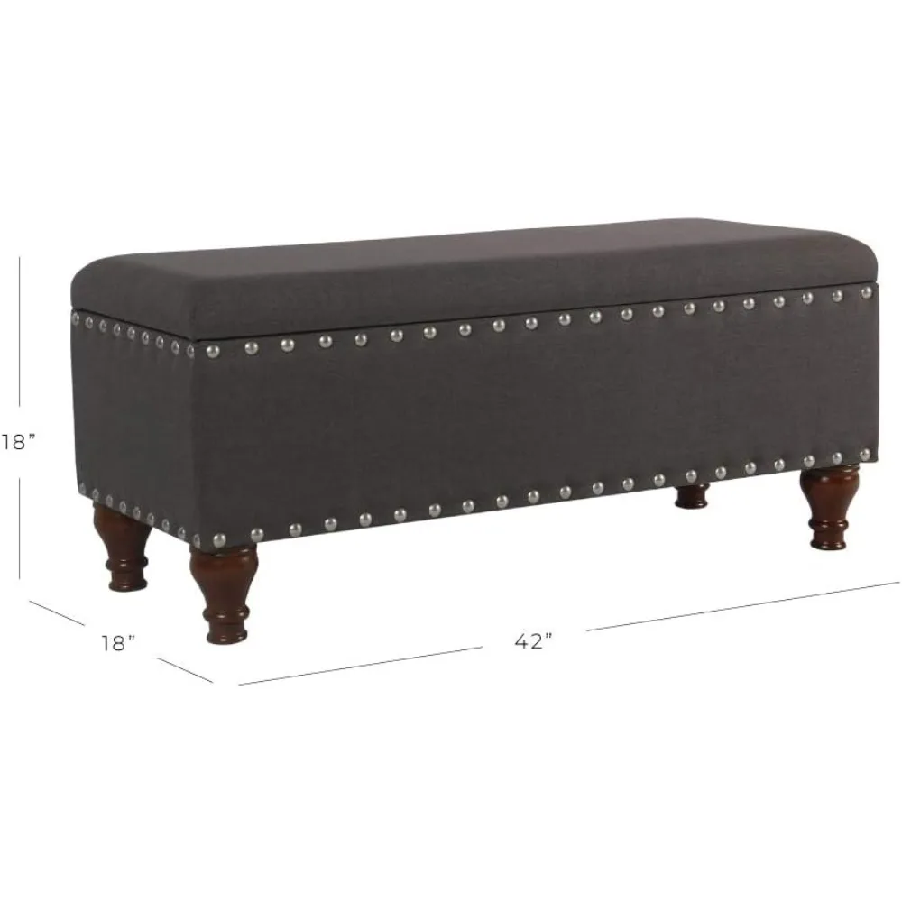 مقعد تخزين منجد من HomePop مع حواف رأس الأظافر - فحمي