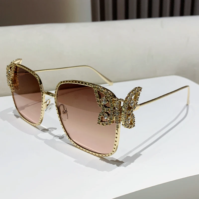 New butterfly diamond-encrusted square frame women fashion sunglasses street makeup camera glasses