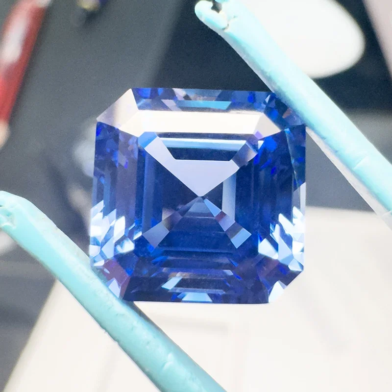 Lab Grown Sapphire Square Asscher ตัด cornflower สี VVS1 Charms DIY สําหรับเครื่องประดับทําวัสดุเลือก AGL ใบรับรอง