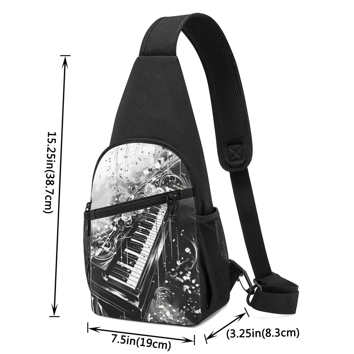 Abstract Piano Keys With Musical Notes Chest Bag Men Sling Crossbody Backpack Chest Bag Travel Hiking Daypack Shoulder Bag