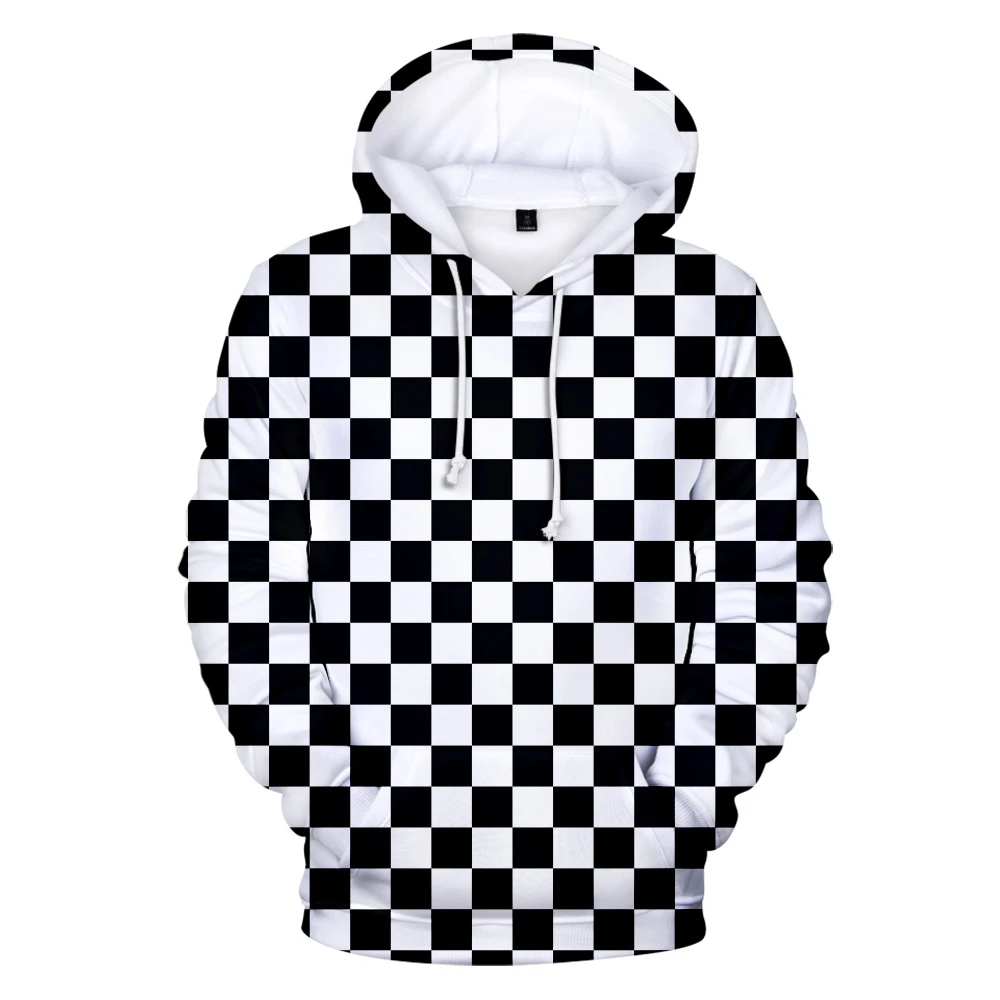 3D Demon Slayer Kimetsu No Yaiba Hoodies Men Women Sweatshirts Men's Hooded Black White Checkered Pattern Full Hoodies Casual