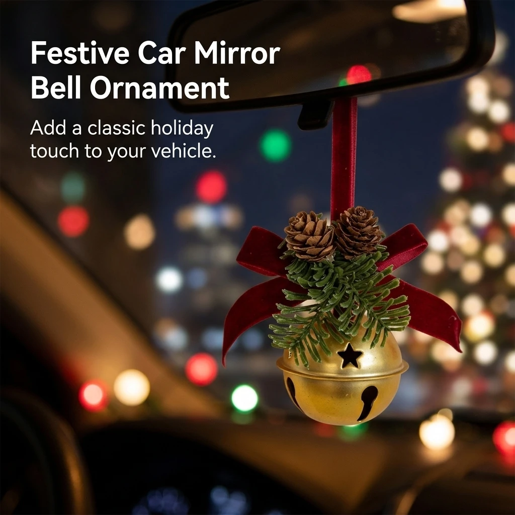 1pc Christmas Tree Hanging Ornament Festive Red Bell Car Mirror Decor for Couples Family Holiday Interior Styling Gift