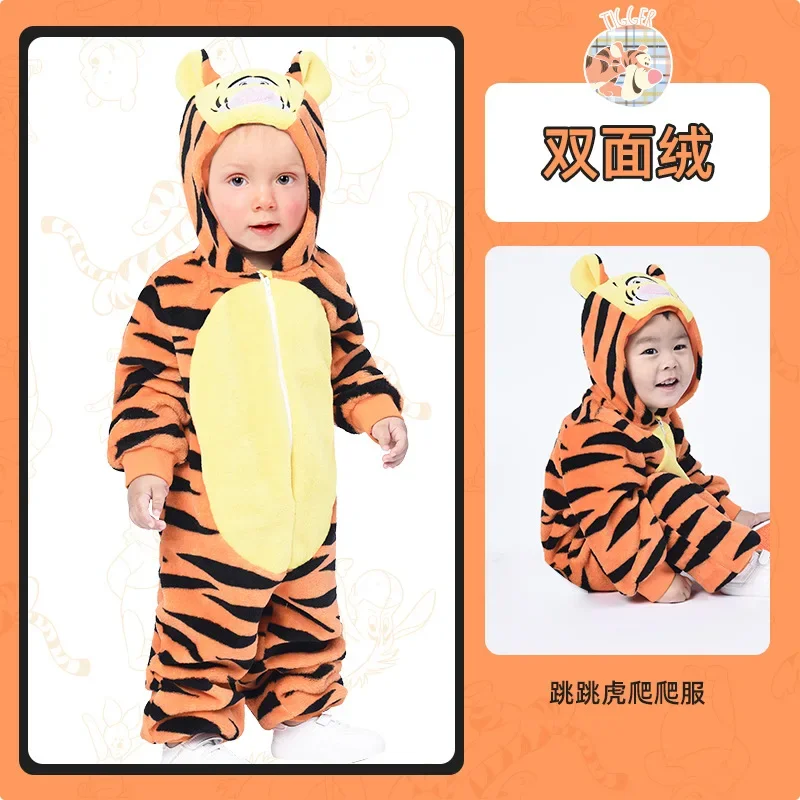 Disney Pajamas Pooh Bear Child Siamese Pajamas Tigger Long Sleeves Tracksuit Cute Baby Hooded Crawling Clothes Wholesale