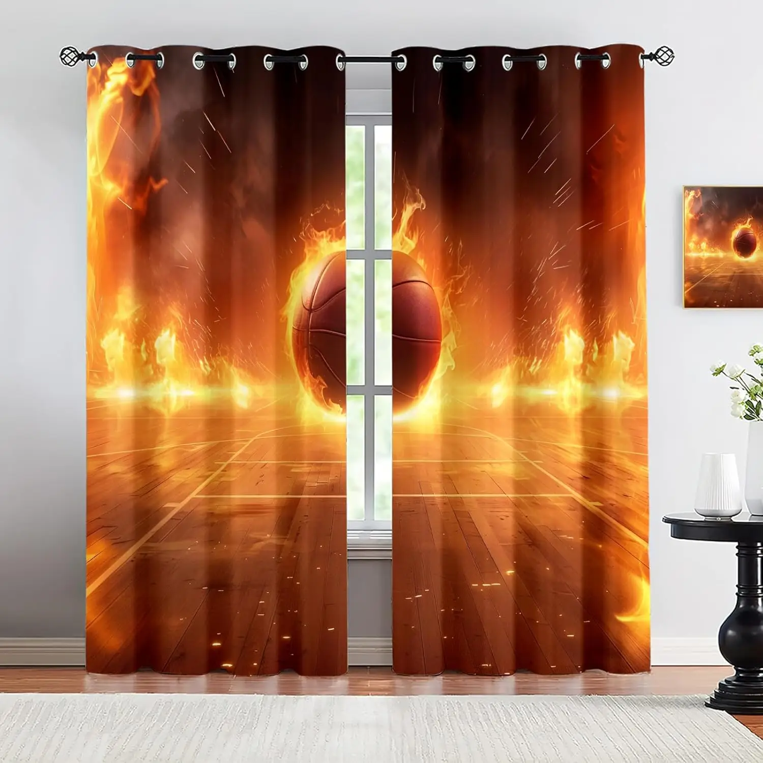 Basketball Curtains Ball Sports Window Curtains for Office Bedroom Living Room Bathroom Decor Basketball Print Window Treatments