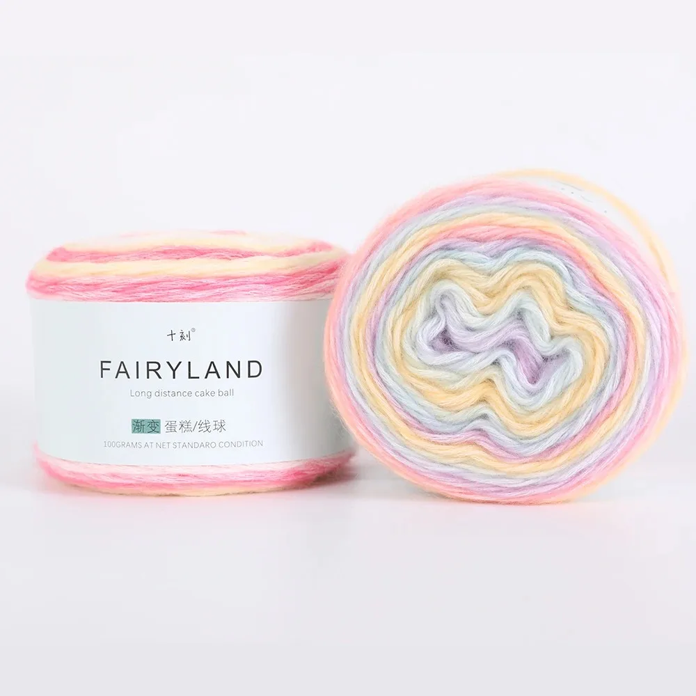 4pcs (100g×4)Gradient Cake Yarn Rainbow Autumn Winter Sweater Scarf Hat Hand Knitting Hook Bar Needle Medium Fine Wool Yarn 400g