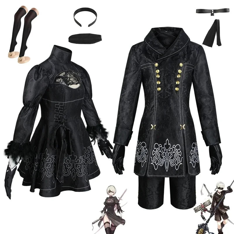 

ABC123Anime NierCosplay Costume 2B Leotard Dress 9S Black Jacket Pants Suit Halloween Clothes5,j'8.k/4\