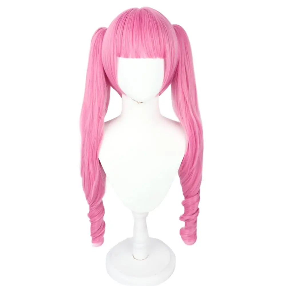 women-pink-double-tiger-clip-curly-ponytail-with-bangs-resistan-synthetic-fiber-long-hairs-for-adult-halloween-cos-anime-wigs