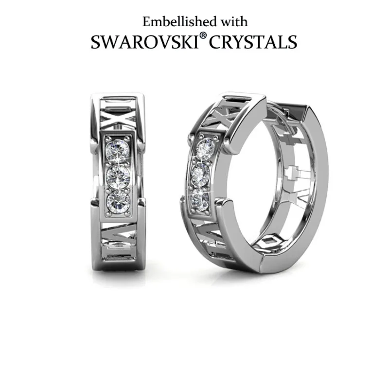Daisini X Letter Hoop Earrings Embellished Crystals From Swarovski for Women Men Fashion Jewelry with 18K White Gold Plated