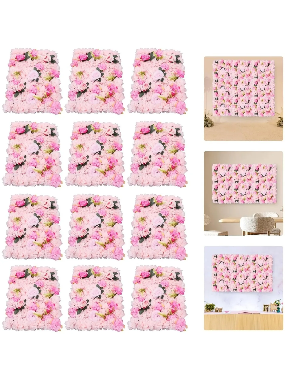 

Flower Wall Panels 12pcs Floral Wall Artificial Flower Backdrop for Wedding Party Photo Backgrounds Light Pink