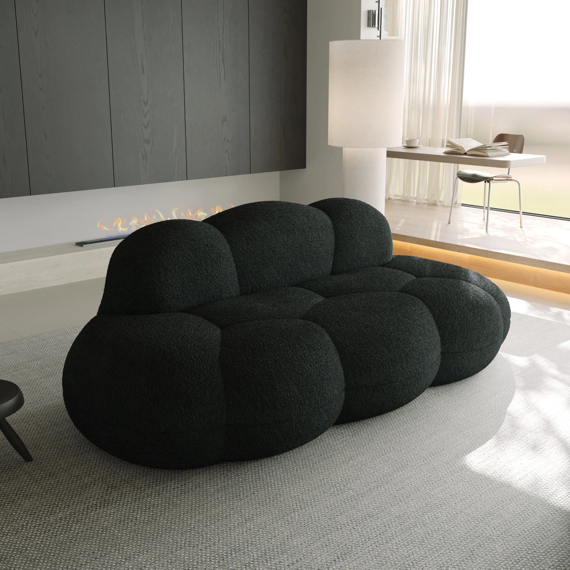 

Atunus USA Drop Shipping in Stock Nordic Sofa Set Vacuum Compressed Floor Lounge Couch Black Lamb Boucle Fabric Cloud Shape Sofa