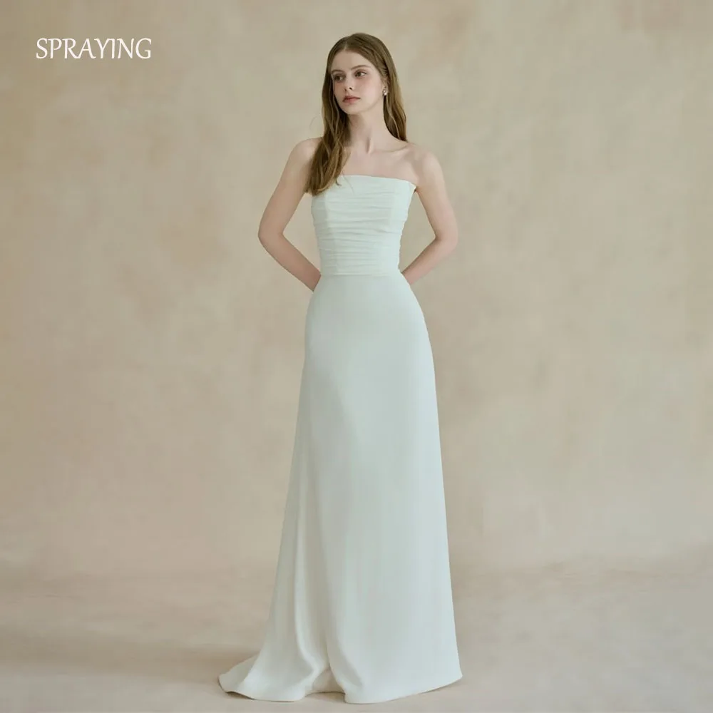

SPRAYING Simple Ivory Wedding Dress Korea Photo Shoot Strapless Pleat Floor-Length Bridal Gowns Corset 웨딩드레스 Customized