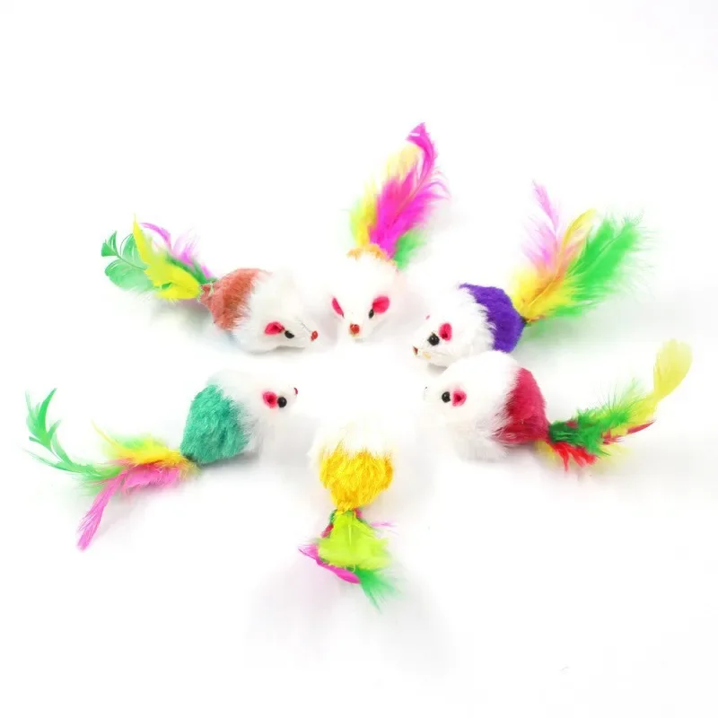 Colored Feathers Fur False Mouse Pet Cat Toys Feather Rainbow Ball Toy Cats Scratching Funny Playing Toys for Cats Pet Supplies