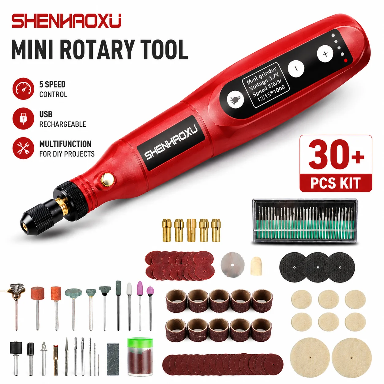 Mini Cordless Rotary Tool 5-Speed Adjustable Electric Grinder USB Rechargeable DIY Polishing Engraving Tool Kit