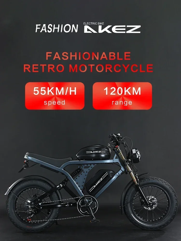 2024 AKEZ 1500W 52V city Ebike Aluminum Alloy Frame 20'' Off-Road Tires Long Range With 55Ah Dual Battery Electric Motorcycle